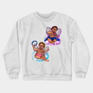 Orchestra of Curly haired Angels playing the tambourine and violin clouds- blissful Sun kissed curly haired Baby cherub angel classical art Crewneck Sweatshirt